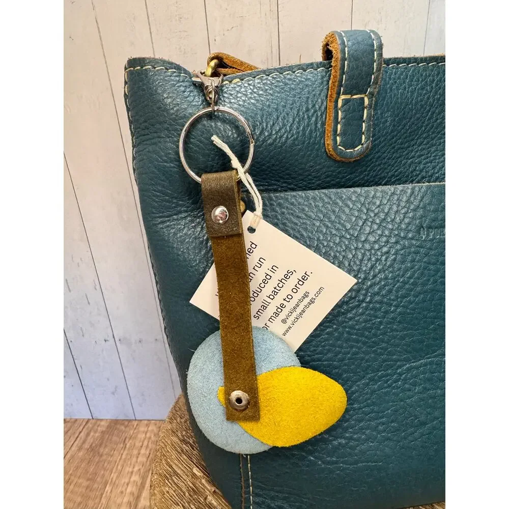 Genuine Leather Round Flower Purse Charm Blue Tan Plum Boho Bag Charm
